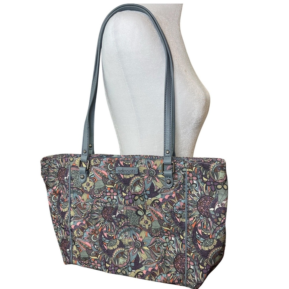 Sakroots Multicolored Psychedelic Floral Coated Canvas Tote Shoulder Bag 0087